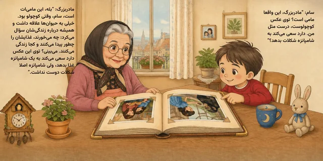 نمونهٔ صفحه از یک روز در خانه مادربزرگ